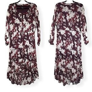 Chiffon boho high-low Burgundy Longsleeve flower dress size 1X
